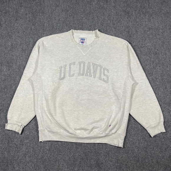 Vintage Russell Athletic Pro Cotton UC Davis Distressed Sweatshirt Gray 2XL 0664 - Picture 1 of 9